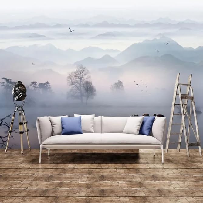 Papier peint 3D style chinois pour un salon paysage encre 300x210 cm