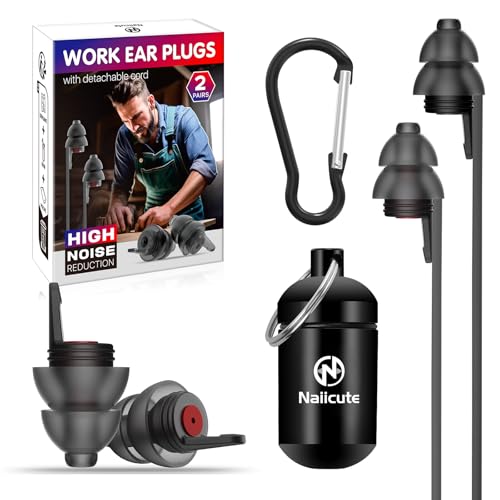 Tappi per le orecchie da lavoro, 2 paia, con cordoncino, per fai da te e artigiani professionisti, riutilizzabili, in morbido silicone, 2 misure, 25 dB di cancellazione del rumore