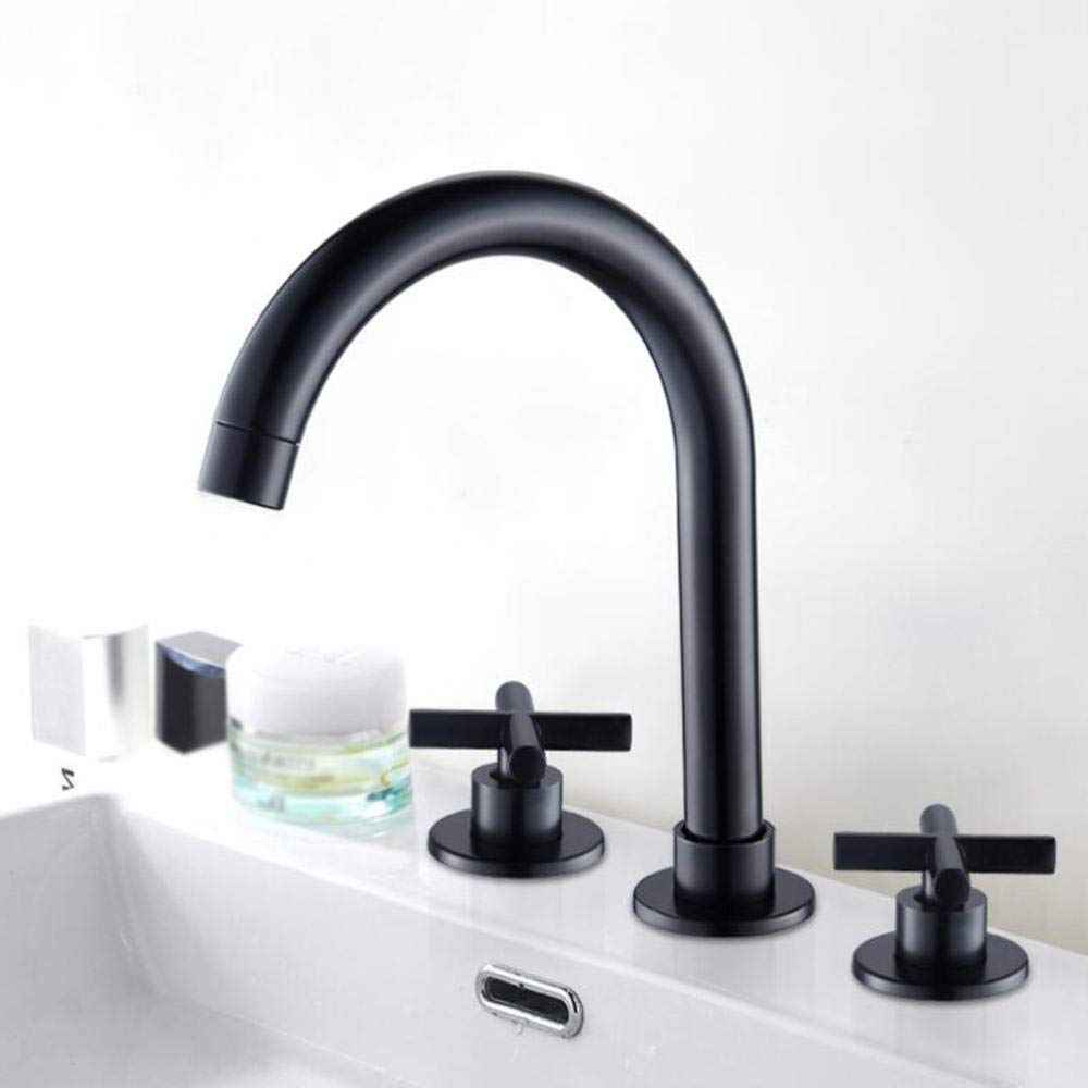 Grifo Lavabo 3 Orificios Latón Frío Doble Partido Grifos Lavabos Negro