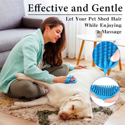 2PCS Dog Bath Brush with Adjustable Handle, Suitable for Pets Deshedding, Washing, Massaging & Grooming (Blue Green) - Image 4