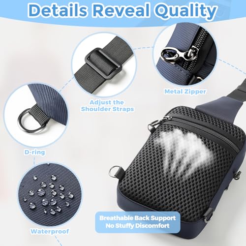 Image of VADOO Sling Bag, Anti Theft Sling Crossbody Bag for Women Men, Lock Zipper, RFID Blocking, Water Resistant, Compact Lightweight Waist Pack for Travel & Daily Use (Blue)