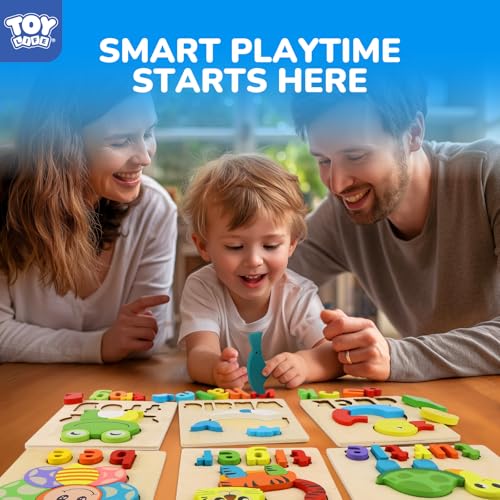 Image of TOY Life Toddler Puzzles Ages 2-4, 6 Animals with Spelling Wooden Puzzles for Toddlers 3-5, Montessori Toys Gifts for 1 2 3 Years Old Boys Girls, Birthday Gifts Educational Learning Toys for Kids