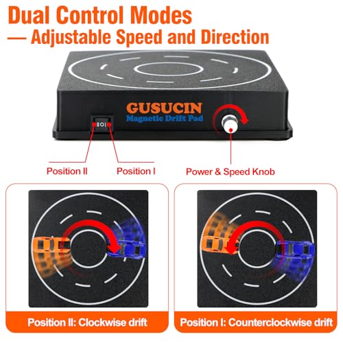 Image of Magnetic Drift Pad for Hot Wheels Cars 1:64 - Spinning Drift Track with Adjustable Speed & Direction, USB Powered Drift Pad with 5 Decorations, Display Stand for All 1:64 Scale Diecast Cars (Black)
