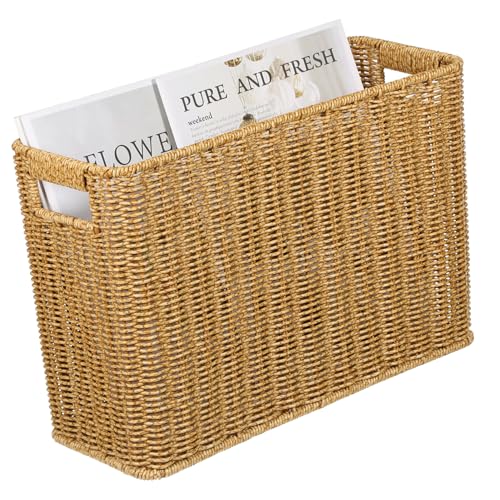 OFFSCH Magazine Storage Box Woven Basket Lid for Books Home Decor Toy Clothing Organizer