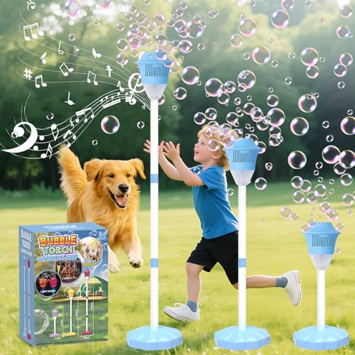 Infowush Bubble Machine for Kids, Automatic Standing Bubble Maker Machine Height Adjustable Up to 47 Inches Outdoor Battery Bubble Machine with Light/Music for Toddlers Birthday Party Gifts（Blue）