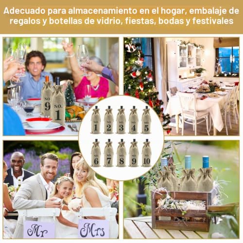 Miniatura 7 de Klyngtsk 10 Pcs Bolsas De Vino De Yute Bolsas De Regalo De Vino Con Cordón Bolsa Botella Vino Reutilizables Bolsas De Regalo De Vino Envoltura De Botella Para Cata De Vinos Fiesta Boda Navidad