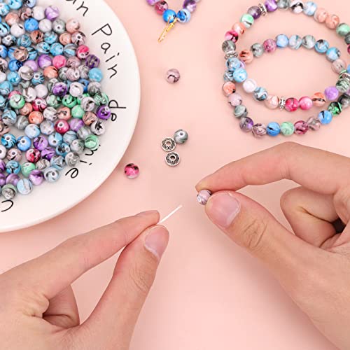 Quefe 500Pcs Craft Beads For Jewelry Making, For Bracelets Making,Space Acrylic Beads In Ink Patterns With 50Pcs Spacer Beads And Crystal String (8Mm) #TOP2