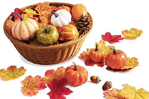 image for MoonLa Halloween Mini Artificial Pumpkins and Gourds Maple Leaves Pine