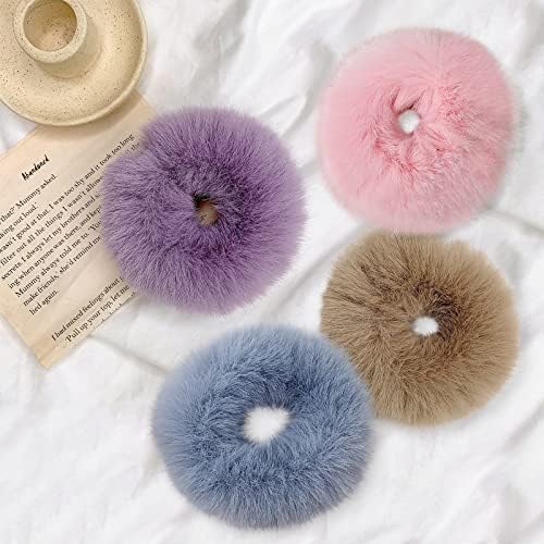 Miniatura 3 de Lazos para el cabello con pompones rosados, con pelo sintético de conejo, elásticos rosados, para coleta de caballo para niñas y mujeres, accesorios