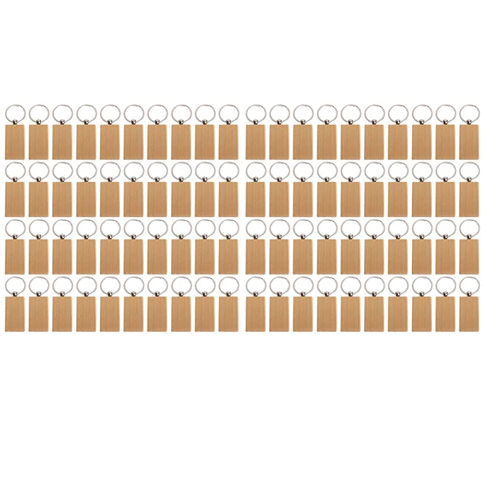 CTRLZS 80Pcs Blank Rectangle Wooden Key Chain Diy Wood Keychains Key Tags Can Engrave Diy Gifts