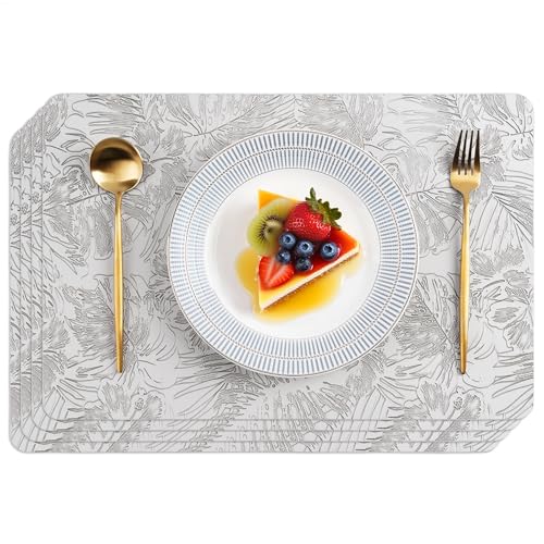 POLYTE Indoor/Outdoor Washable Embossed Vinyl Faux Leather Table Dining Placemats, Set of 4