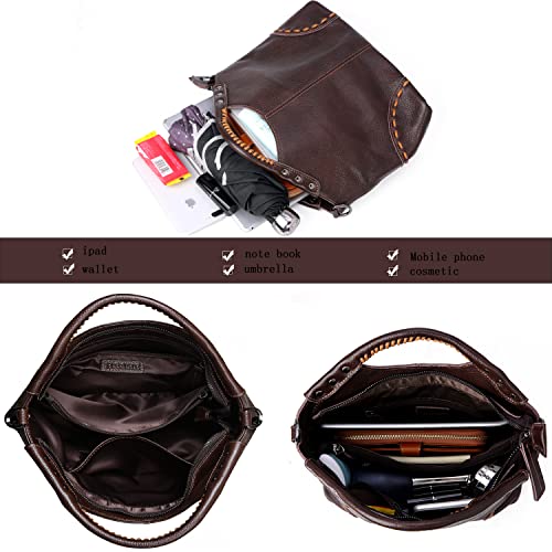 Heshe Satchel Bag For Women Vintage Leather Purses And Handbags Tote Top-Handle Bag Ladies Shoulder Bags Crossbody Purse(Coffee) #TOP6