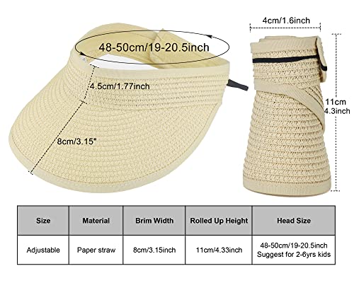 Straw Sun-Visor-Hats for Kids, Summer Straw Beach Hat Cap for Toddlers (20.5" for 2-6T)2