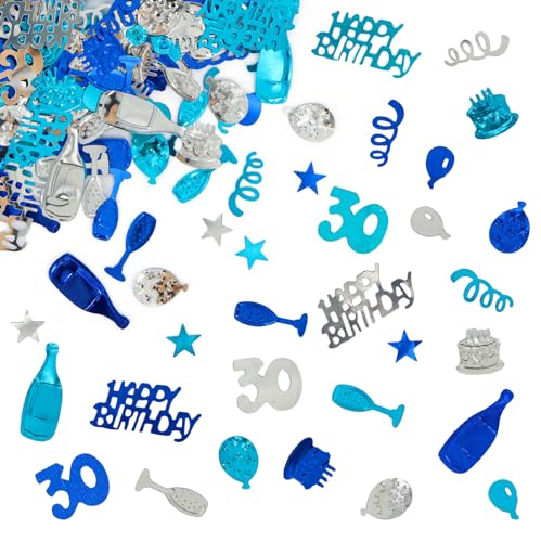 Giftota Confettis Anniversaire 30 Ans - Paillettes et Décoration de Table pour Anniversaire, Mariage, Fête (Bleu, Argent)
