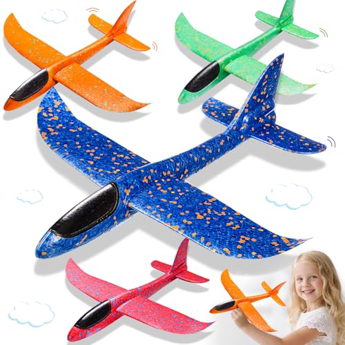 4PCS 37cm Glider Planes for Kids - 14.76 Inch Foam Plane Toys Polystyrene Airplane for Kids Garden Outdoor Games Toys Family Outdoor Sport for 3 4 5 6 7 Year Old Boys Girls Birthday Gifts