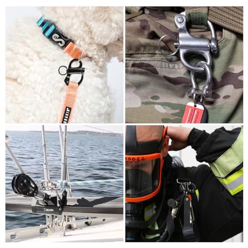 Image of 4 Pcs Firefighter Accessories Tools, SCBA Mask Quick Release Shackle with Leather Handle, Marine Grade 316 Stainless Steel Shackle Lanyard