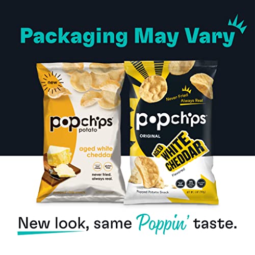 Popchips Potato Chips, Aged White Cheddar, 4Ct 5.0Oz Share Bags, Low-Calorie, Kosher And Gluten Free, Salty Snacks For Adults And Children, Made With Real Cheese, 120 Calories Per Serving #TOP5