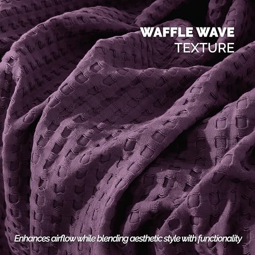 Image of Elegant Comfort Premium 100% Cotton Waffle Blanket - Lightweight Breathable Waffle Weave Bed Blanket - Soft and Warm All Season Blanket for Couch, Sofa and Bed, Full Size 88x88 Inches, Purple