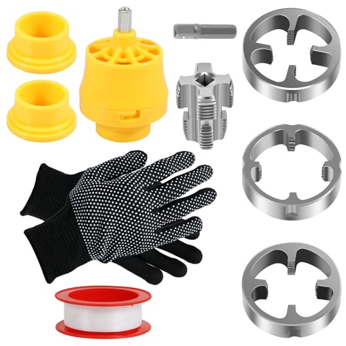 WhSunVo PVC Thread Maker Tool Versatile Pipe Threader Plumbing Tool Reusable Plastic Pipe Threader with 3 Dies Water Threading Device Plumbing Round Die for Electric Drill