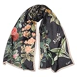 Elizabetta Women's 100% Silk Fashion Long Scarves - Made in Italy - Black Botanical