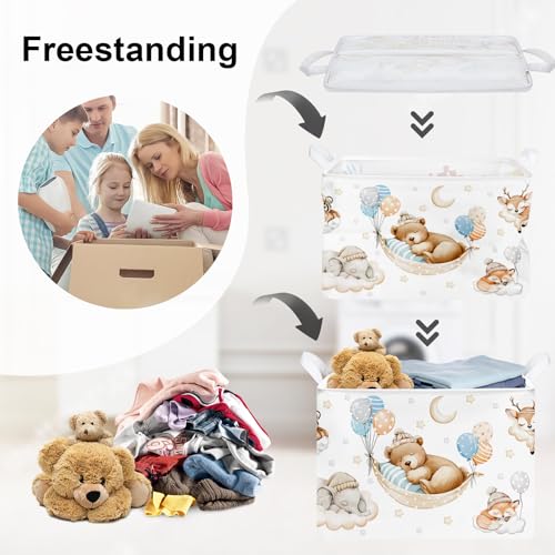 Image of Sleeping Animals Baby Laundry Hamper Collapsible Clothes Kids Storage Basket Large Boys Girls Gift Toy Box Bin for Nursery, Bear, 36L