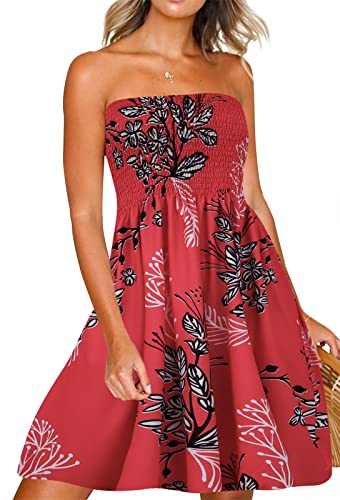 Image of Zyyfly Womens Summer Beach Dresses Strapless Cover Ups Dress Tube Top Sundresses