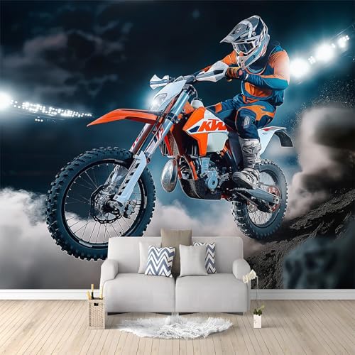 Générique Papier Peint Panoramique Sombre, 3D Peinte Pilote De Moto Sportive Intissé Murale, 350 x 256 cm (W x H) Photo Murale pour Salon Chambre d'enfants...