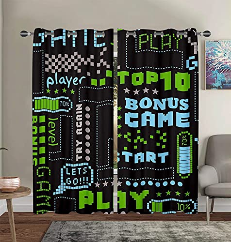 Gaming Curtains For Boys Bedroom Games Curtains Teens Black Green Modern Game Controller Window Curtains - Thermal Insulated Room Curtains For Living Room, 2 Window Curtain Panels #TOP24