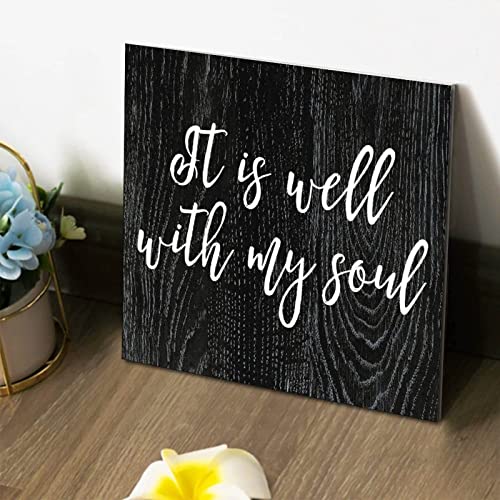 Tollyee Wooden Printed Sign With Saying It Is Well With My Soul Wood Plaque Sign Wall Hanging Positive Word Quote Wood Sign For Home Cabin Front Door Outdoor Decoration 10X10In #TOP9