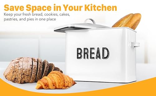 Granrosi Large Bread Box For Kitchen Countertop, Bread Storage Container, Breadbox, Bread Container, Bread Holder, Bread Keeper, Bread Boxes - Farmhouse Bread Box With Metal Lid - White #TOP1