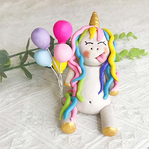 Fat Unicorn Cake Toppers, Qoadwem 7pcs Handmade Fat Chubby Unicorn Eating Cake Cake Toppers For Girls Unique Birthday Party Cake Decoration With Balloons Birthday Party,Baby Shower