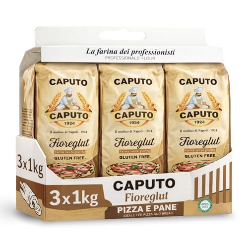 Harina Sin Gluten FioreGlut Caputo, Origen Italiana, ideal para una buena pizza o de un pan aromático, Sin Gluten, Sin Lactosa, Sin Huevos, Proteina 1%, Contiene 3 unidades de 1 Kg