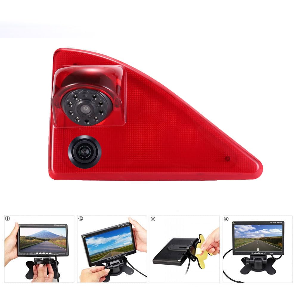 Luz de freno HD para techo, visión trasera, sistema de estacionamiento de doble cámara con ángulo ajustable compatible con Opel/Vauxhall Movano/Renault Master/Nissan NV400 (cámara de marcha atrás +