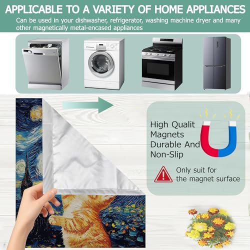 Image of Cute Cat Dishwasher Magnets Decorative Cover,Blue Starry Night Waterproof Magnetic Dishwasher Cover Panel,Refrigerator Magnet Cover for Kitchen Home Decor 23x26 Inch