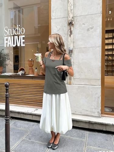 Image of Bliwov Womens Cold Shoulder Tops Short Sleeve Cute Sexy Summer Spring Beach Vacation T Shirts Fashion Outfits Basic Clothes