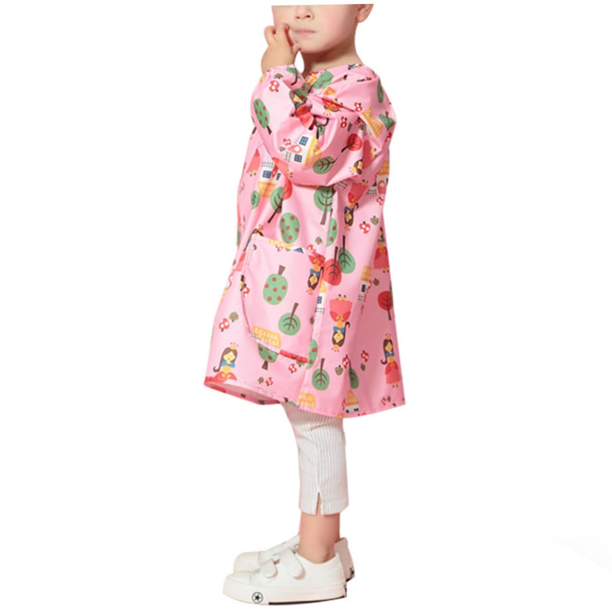 YARNOW Grembiule da Pittura per Bambini Rosa Maniche Lunghe in Poliestere Resistente alle Macchie per Protezione Abiti Durante Pittura e Disegno