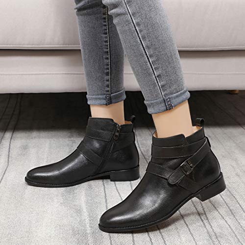 Image of Mona flying Womens Leather Ankle Boots Side Zipper Low Heel Short Booties
