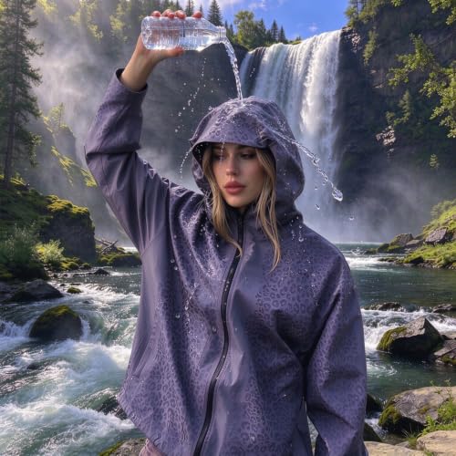 Women'S Rain Jacket With Hood Zipper Waterproof Cheetah Wind Breaker Jacket - image 2