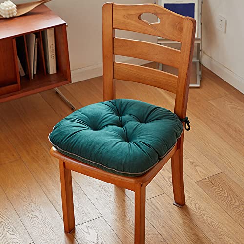 Chair Pad Velvet Chair Cushions,Warm Student Chair Pads with Ties Seat Pad for Dining Room Chairs Chair Cushion (Color : Dark Green) - Image 3