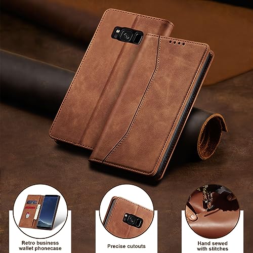 Image of Jasonyu Mobile Phone Case for Samsung Galaxy S8 Leather Flip Foldable Shockproof Magnetic Premium PU Leather Stand Function Card Slots Protective Flip Case for Samsung S8, Brown