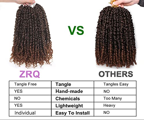 ZRQ Cachos curtos de paixão com cabelo boêmio, 30,5 cm, 8 pacotes de crochê pré-torcido, castanho om