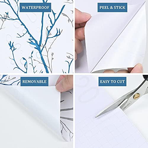 Wenmer Grey Blue Tree Branches Contact Paper 17.71” X 78.7” Tree Branches Wallpaper Branches Peel And Stick Contact Paper Self-Adhesive Removable Grey Blue Wallpaper For Bedroom Living Room Walls #TOP3