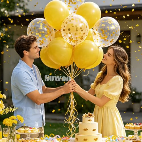 Image of SUWEN 47PCS Mustard Yellow Latex Balloons and Confetti Balloons Set