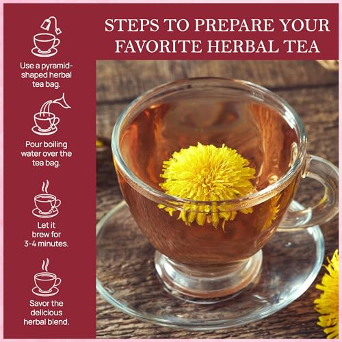 Image of Tealeaf & Co. Dandelion Root Tea with Dried Dandelion Root Extract - Pure Herbal Tea Bags Blended with Fresh Herbs - Flavored Herbal Blend - Low Caffeine - Gluten Free - 50 Teabags