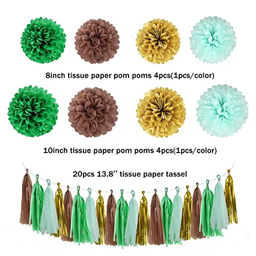 Image of Sage Green Gold Party Decorations - 30pcs Hanging Decoration Birthday Party Tissue Paper Flowers Wedding Pennant Banner Neutral Baby Shower Circle Dots Garland Engagement Tassel Bridal Shower Decor