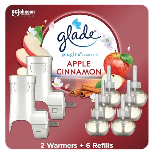 Glade PlugIns Air Freshener Starter Kit, Scented and Essential Oils for Home and Bathroom, Apple Cinnamon, 4.02 Fl Oz, 2 Warmers and 6 Refills