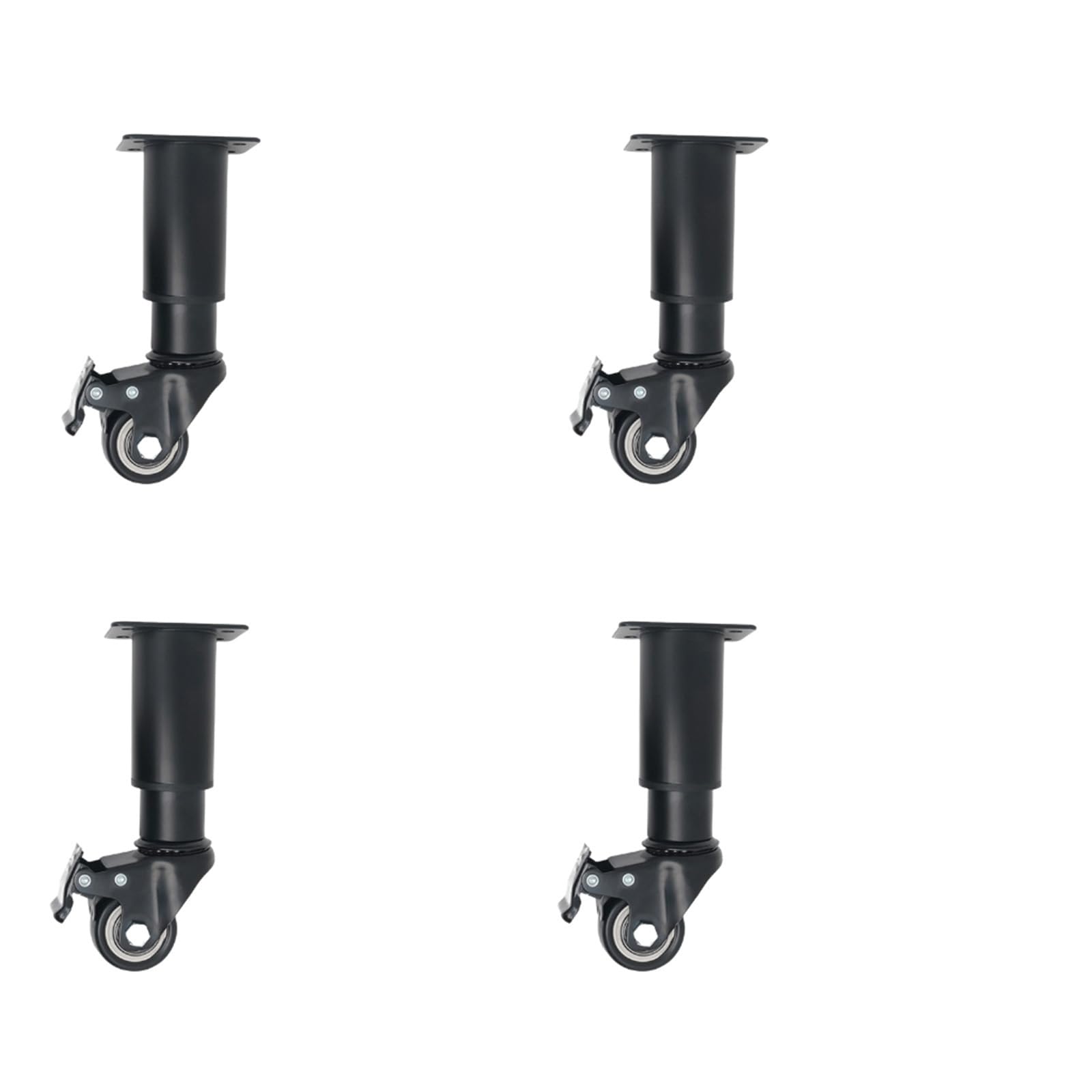 4Pcs Metal Adjustable Furniture Legs with Caster Wheel Movable Coffee Table Legs Cabinet Replacement Hardware Adjustable Metal Furniture with Braked Swivels Casters