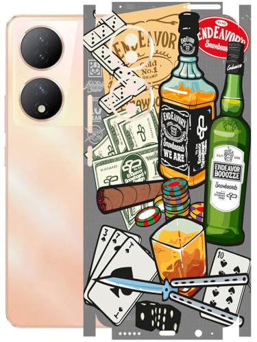 Image of AtOdds - Full Body Back Screen Guard Protector Film - Lamination Wrap Skin Sticker Compatible with VIVO Y100A | Scratchproof Matte Finish (Wine Graffiti)