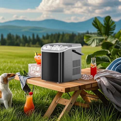 Image of NEWBULIG Ice Makers Countertop with Handle, Portable Ice Machine, 9 Bullet Ice Cubes in 6 Mins, 26lbs in 24Hrs, Auto-Cleaning, with Basket and Scoop, for Home, Kitchen, RV, Camping,Black