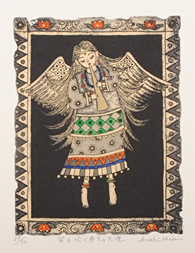 Amazon | 朝日みお 「笛を吹く東方の天使」 天使 絵画 銅版画